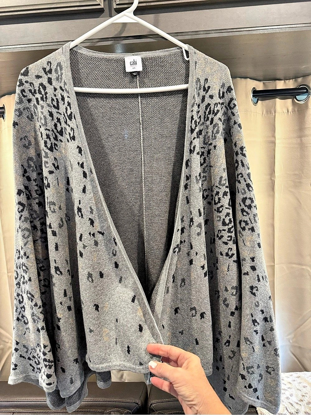 Cabi Gigi Cape Animal Print Cotton Shrug in Gray & Black